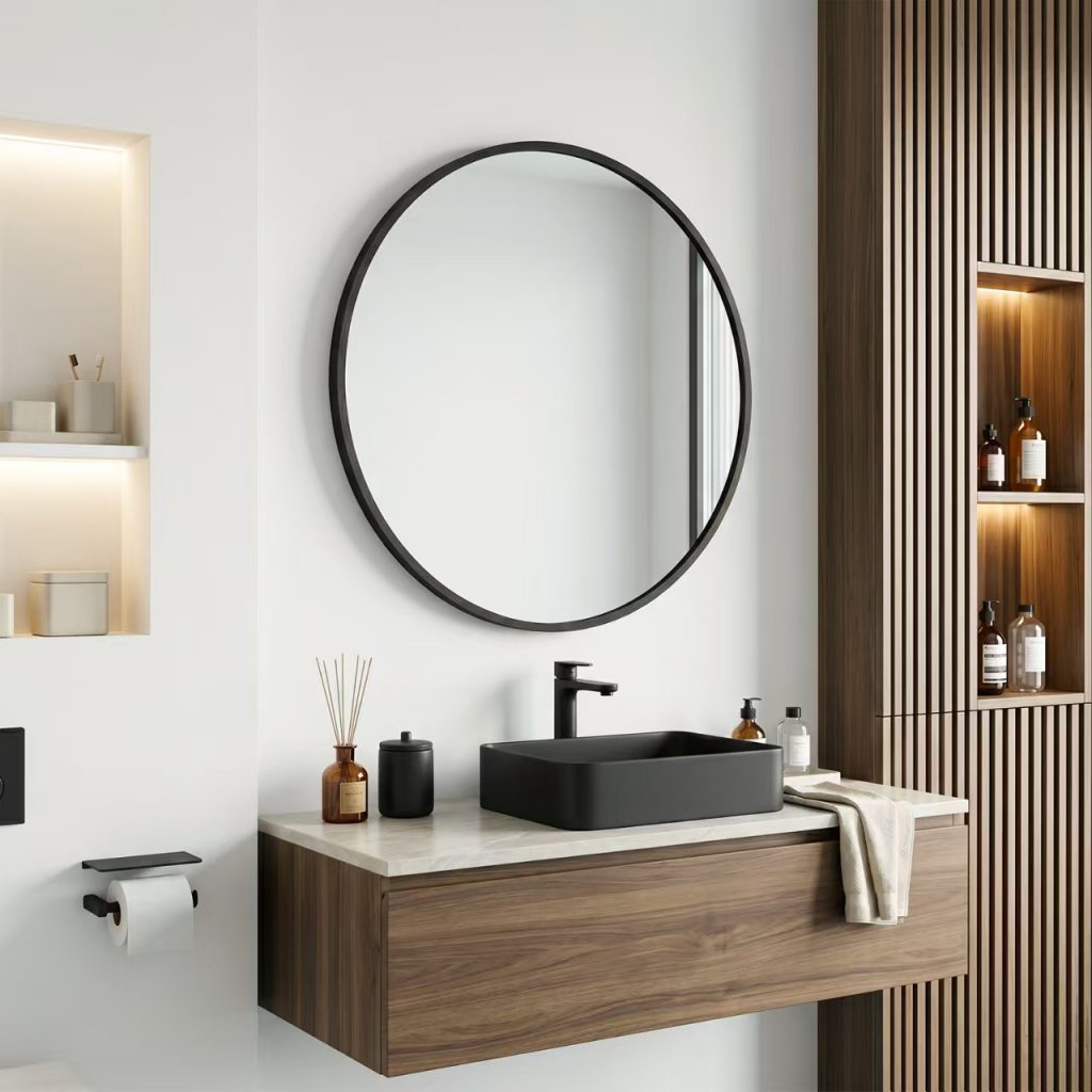 Round Black Framed Mirror